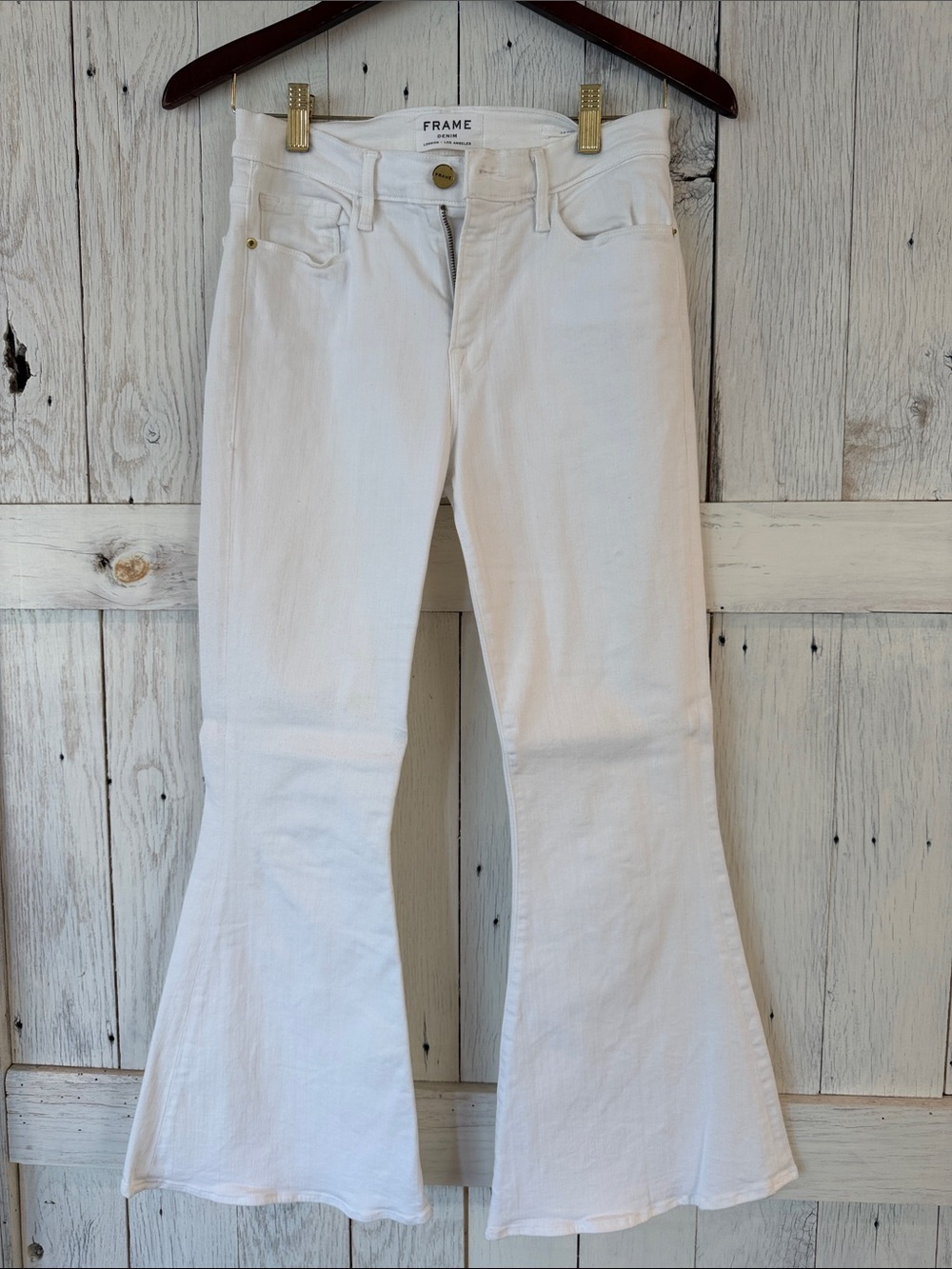 Frame Denim White Flared High-Rise Jeans